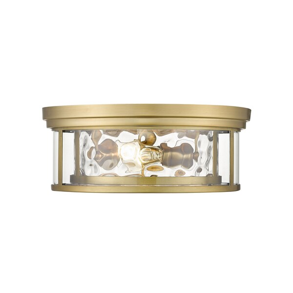 Clarion 3 Light Flush Mount, Rubbed Brass & Inner Clear Water & Outer Clear